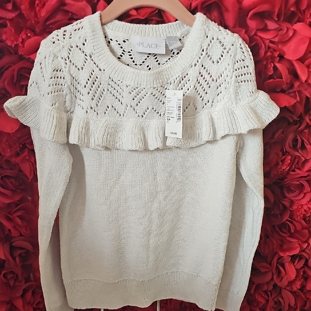 PLACE NWT Girls Cream Sparkle Sweater Size Small 5/6